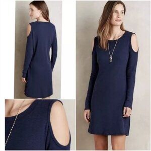 Anthropologie By Sol Angeles Textured Knit Cold Shoulder Casual Navy Boat Dress